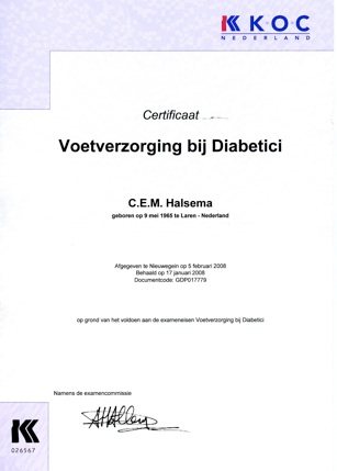 Certificaat Voetverzorging bij Diabetici